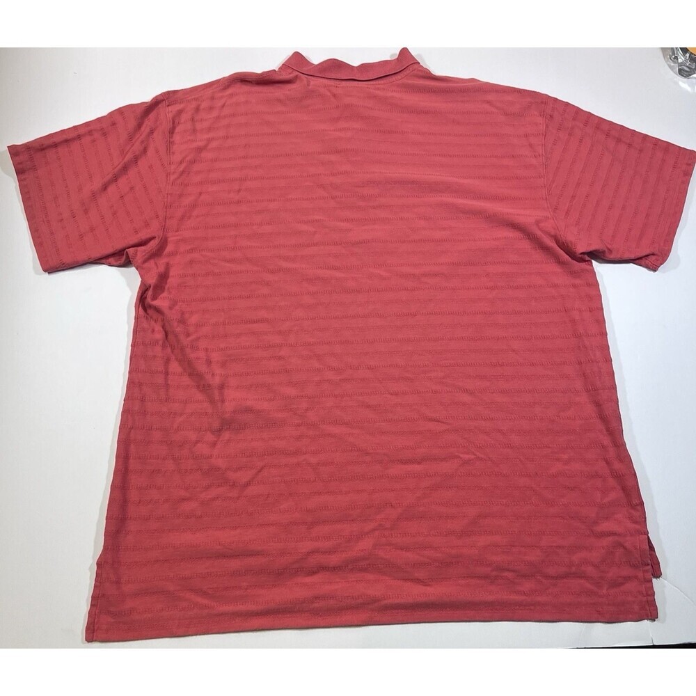 LL Bean 100% Cotton Short Sleeve Coral Textured Stripe Polo Golf Shirt Men's XL - Picture 9 of 9